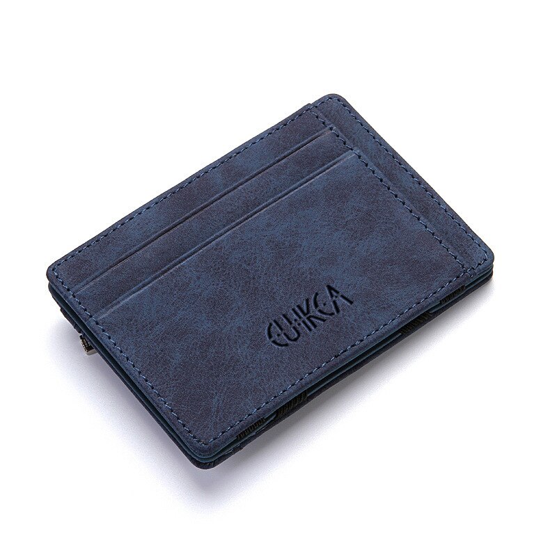 Ultra Thin Men Male PU Leather Mini Small Magic Wallets Zipper Coin Purse Pouch Plastic Credit Bank Card Case Holder: Blue