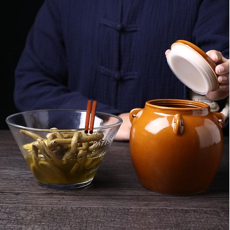 Retro Style ceramic Tea jar Honey jar Pickled Sauerkraut Cabbage Radish Container Food Seal Storage Jar Kitchen Accessories
