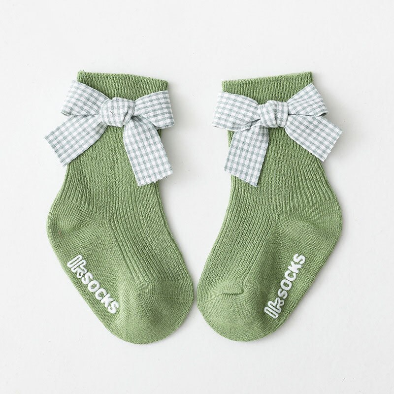 Leuke Grote Boog Baby Meisjes Sokken Lente Anti-Slip Baby Jongens Sokken Zachte Baby Peuter Vloer Sokken: green