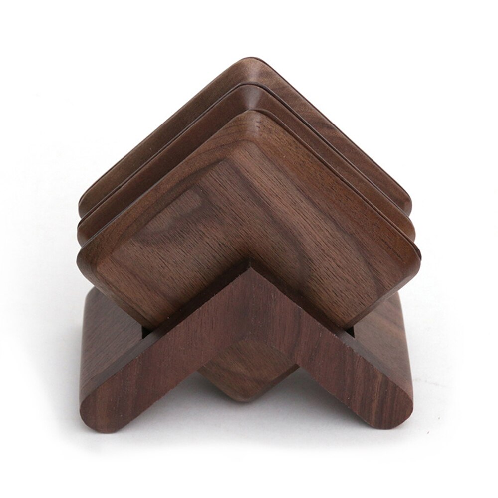 Black Walnut Solid Wood Square Round Teacup Tray Set Japanese Style Anti-slip Cup Tray For Coffee Cup Wood Tray With Stand