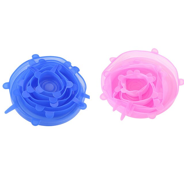 Funda de silicona para PC, tapas elásticas reutilizables para envolver comida hermética, mantener el bol sellado fresco, utensilios de cocina, 12 Uds.: 6 Blue 6 Pink