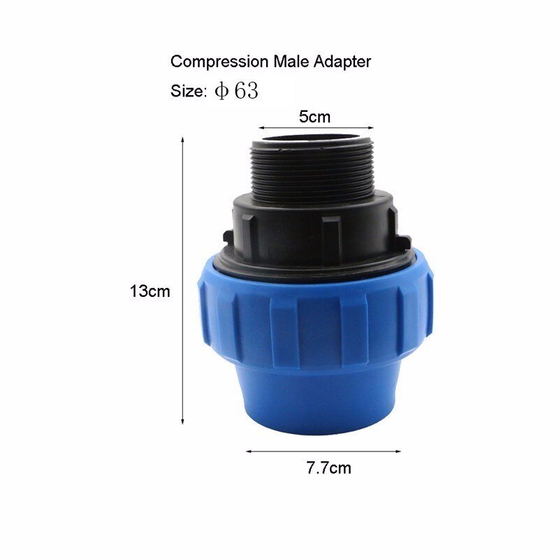 1pc HDPE Compression Male Adapter Plastic PP Coupler Coupling Irrigation Pipe Quick Connector Fitting Flexible Joint: 63mm