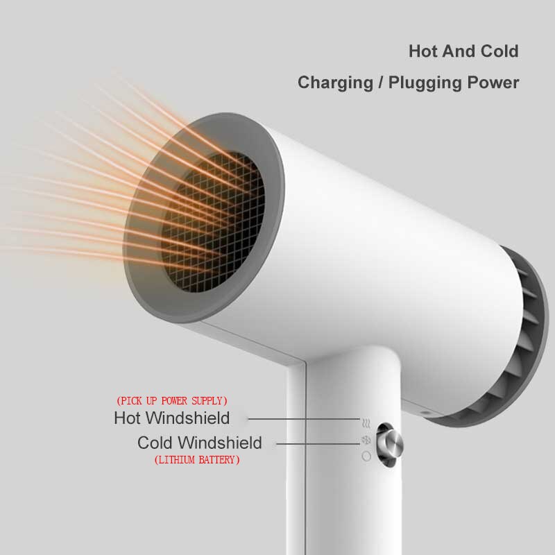 Electric Hair Dryer Portable Wireless USB Rechargeable Quick Dry Low Noise Blow Dryer Smart Cordless Travel Hair Dryer 2-Mode