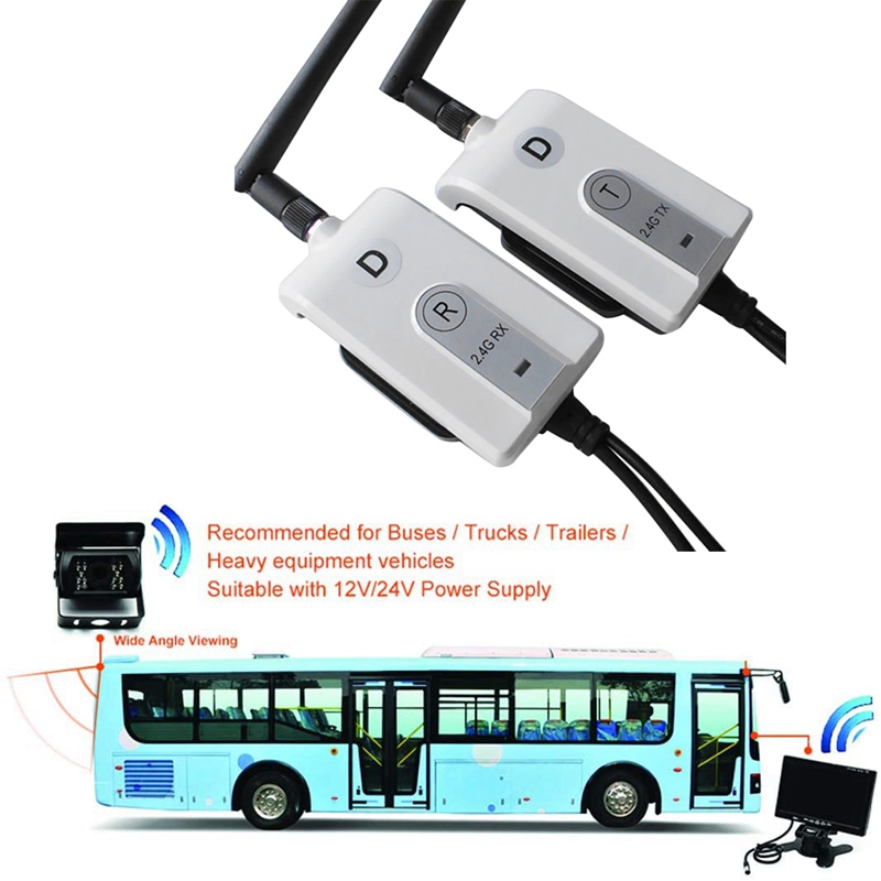 2.4g draadloze rca-videozenders en -ontvangers voor 24v vrachtwagens, voertuigen, auto's, achteruitrijmonitoren, dvd-spelers en achteruitrijcamera's