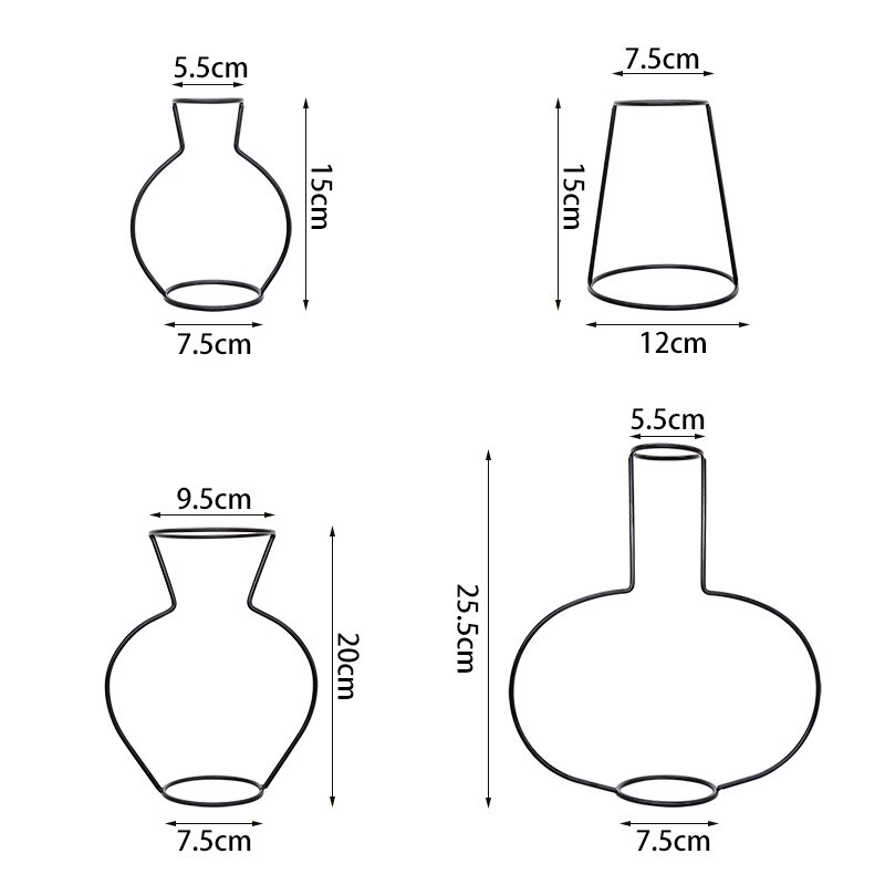 Florero Retro de línea de hierro para decoración del hogar, soporte de planta negra, nórdico, para bricolaje, , boda, mesa, jarrones sin taza