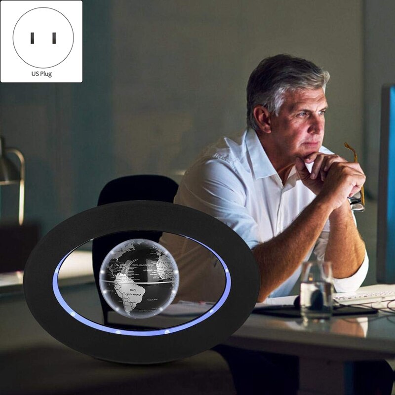 AU42-Schwimm Globus Magnetische Globus Quaddel Karte Magnetische Schweben Globen Oval-Rahmen LED Englisch Blau Globus für freundlicher