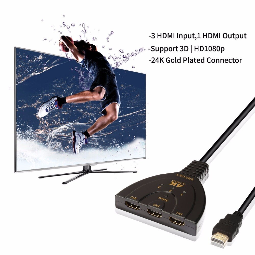 AUTO HDMI-compatible Switch Switcher 4K*2K 3D Mini for HD-MI Splitter 3 in 1 Out Port Hub for DVD HDTV Xbox PS3 PS4 1080P