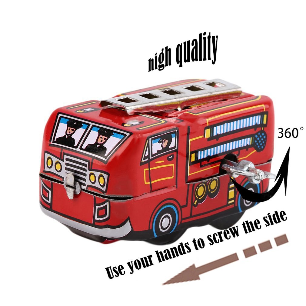 Retro Classic Firefighter Fire Engine Truck Clockwork Wind Up Tin Toys Worldwide