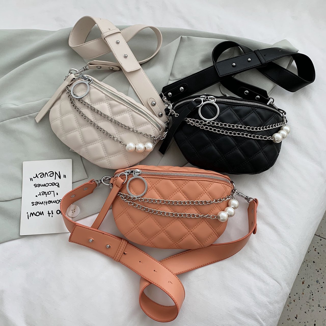 Small Solid Color Crossbody Bags For Women Pearl Summer Shoulder Bags Female Phone Purses Chain Handbags