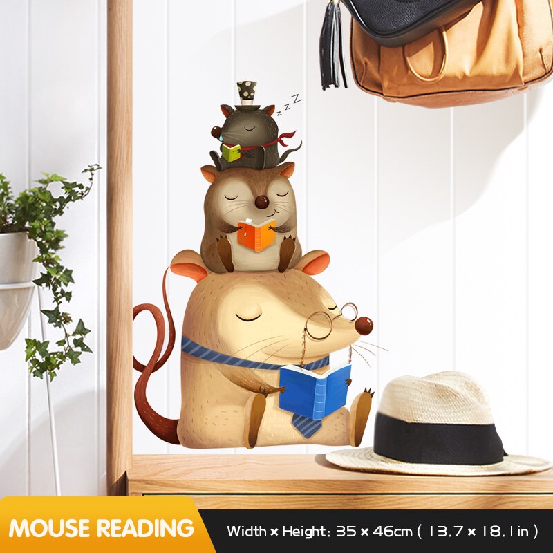 Cartoon Mr. husky wall sticker bedroom decor living room background wall decor self-adhesive home decor entrance door stickers: Mouse reading