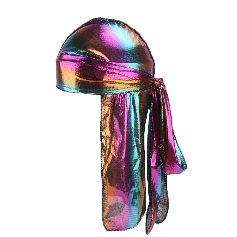 Durag Do Doo Du chiffon, casquette de randonnée respirante, Bandana en soie scintillante, couvre-chef à longue queue pour hommes et femmes, chapeau de Pirate Hip Hop: Purple