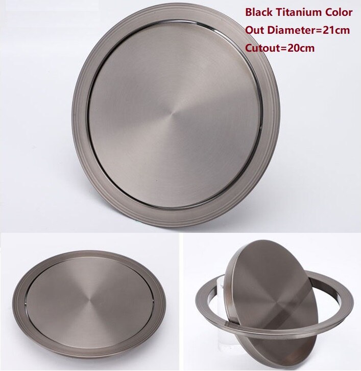 Stainless Steel Flush Recessed Built-in Balance Swing Flap Lid Cover Trash Bin Garbage Can Kitchen Counter Top: 21cm Black Titanium