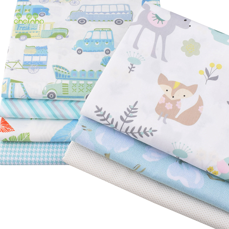 Chainho,7 Stks/partij, Groen Cartoon Serie, Gedrukt Twill Katoen Stof, patchwork Doek Voor Diy Naaien Quilten Baby & Kinderen Materiaal