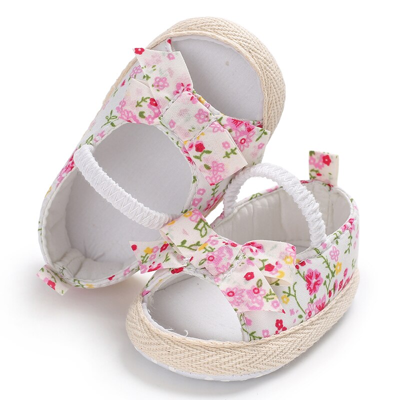 Summer Baby Girls Sandal Cute Kids Canvas Shoes Lace Floral Bow Flat With Heel Slip On Sweet Casual Shoes Outfit 3-18M