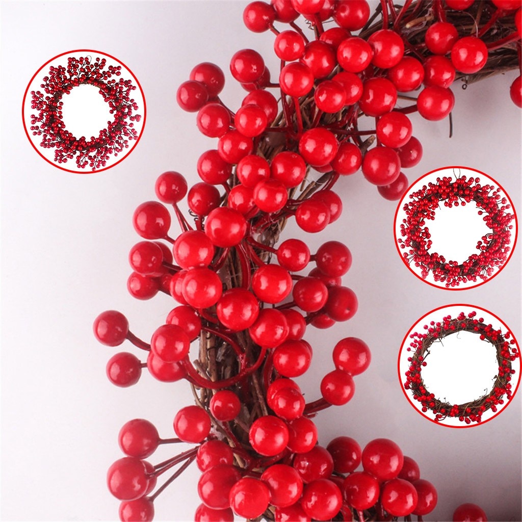 30/35/40cm Red Berries Christmas Wreath Red Wreath Hanging Wall Door Pendant Xmas Ornament Garland Christmas Decorations #W