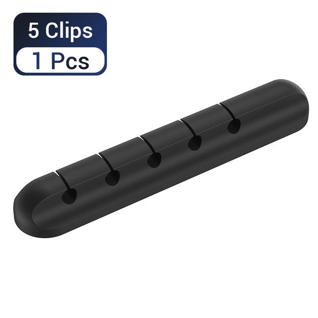 Cable Organizer Silicone USB Cable Winder Desktop Tidy Management Clips Cable Holder For Mouse Keyboard Headphone Wire Organizer: black