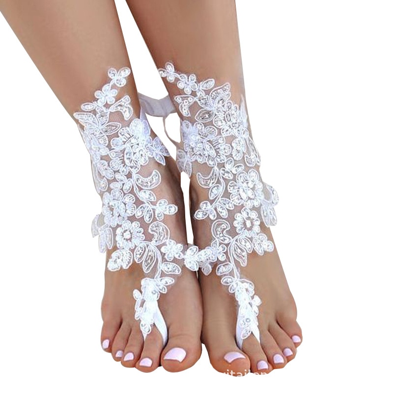 1 par brude barfodet sandaler sko tilbehør ankelbånd pailletter blonder bryllup dekor kæde kvinder dame strand fod smykker kæde