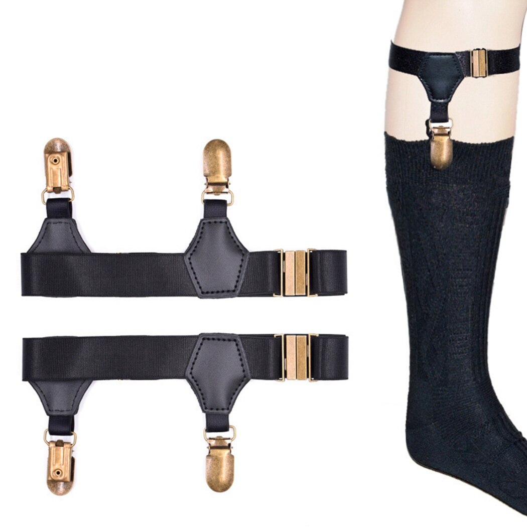 Un par de hombre Camiseta tirantes queda Liga calcetines doble Clip elástico ajustable de Nylon antideslizante tirantes para calcetines