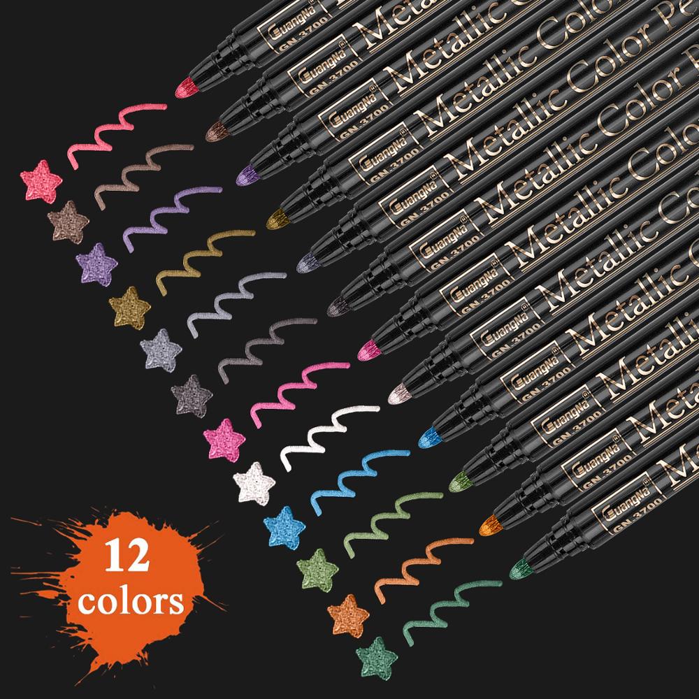 12/20 färger metalliska färgpennor, permanent konstmarkörpennset, för klotter, korttillverkning, scrapbooking, fotoalbum, glas: 12 färger
