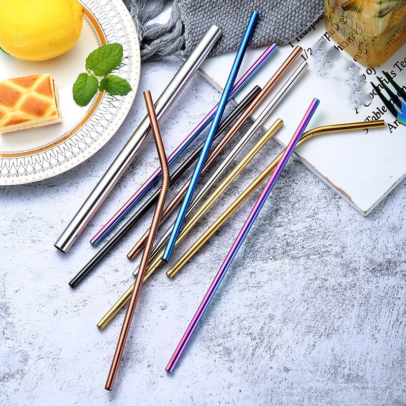 Reusable Metal Drinking Straws 304 Stainless Steel Sturdy Bent Straight Drinks Straw Colourful Party Bar Accessory