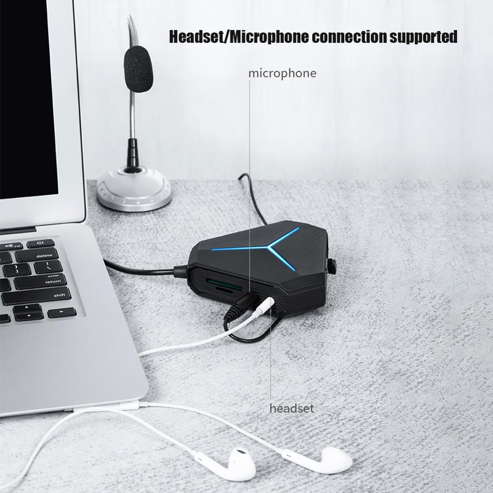 Multi Purpose USB Hub 6-Port USB2.0/3.0 Splitter SD/TF Card Reader AUX Jack Hub for PC and More
