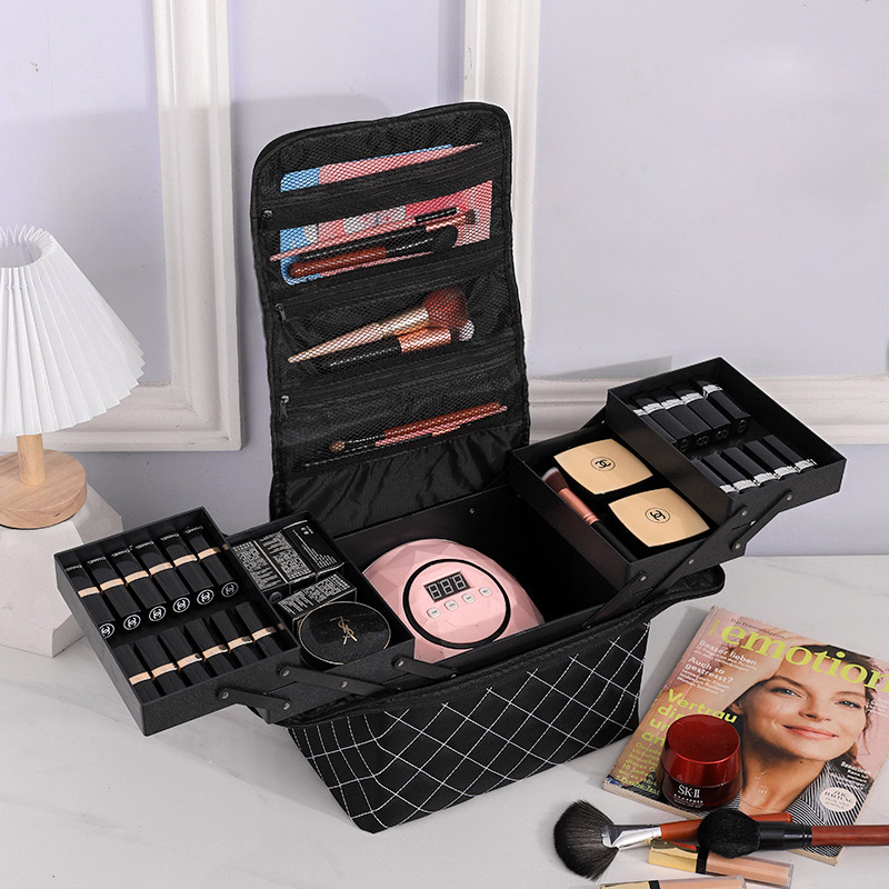 Scatole per cosmetici da donna Kit per Nail Art con cerniera custodia per Organizer borsa per il trucco professionale borse per il trucco a quadri di grande capacità