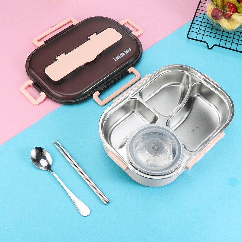 1300ml Stainless Steel 304 Lunch Box With Soup Bowl Leak-Proof Bento Box Dinnerware Set Microwave Adult Student Food Container: Pink