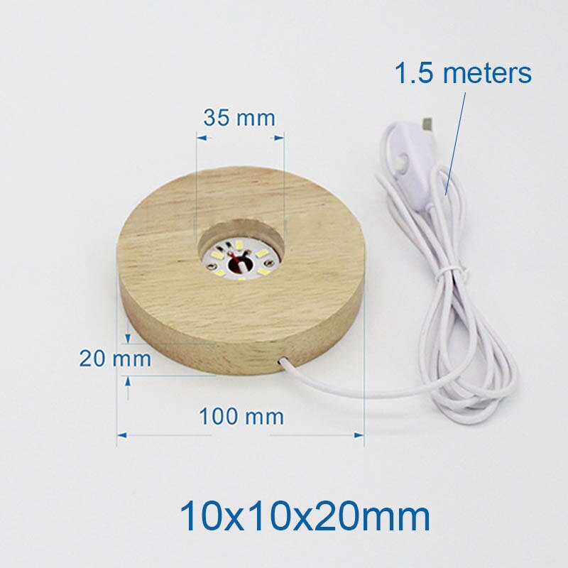 Base de lámpara de madera 3D, Base redonda de luz cálida de noche, soporte de pantalla LED para Bola de pirámide, esferas de cristal, accesorios de iluminación para bricolaje