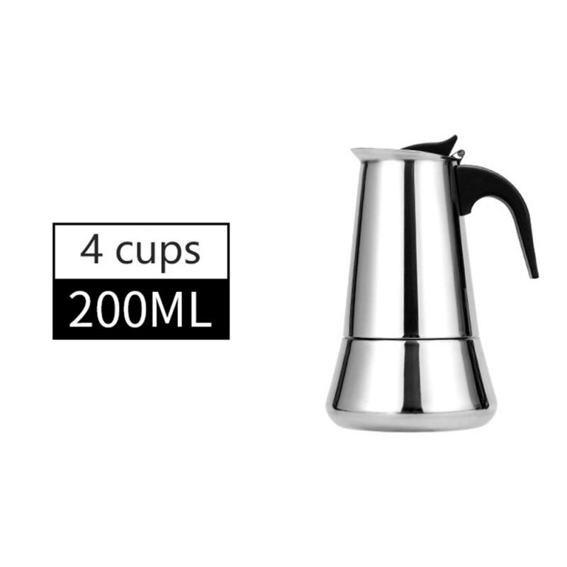 Stainless Steel Coffee Pot Coffee Maker Latte Percolator Stove Coffee Maker Pot Percolator Induction Cooker Stovetop Coffee Tool: 200ML