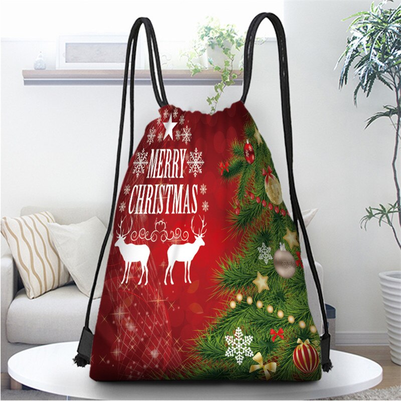 Kerst eland print rugzak grote capaciteit kersttas kerstboompatroon snoepzak kerstversiering trekkoordtas