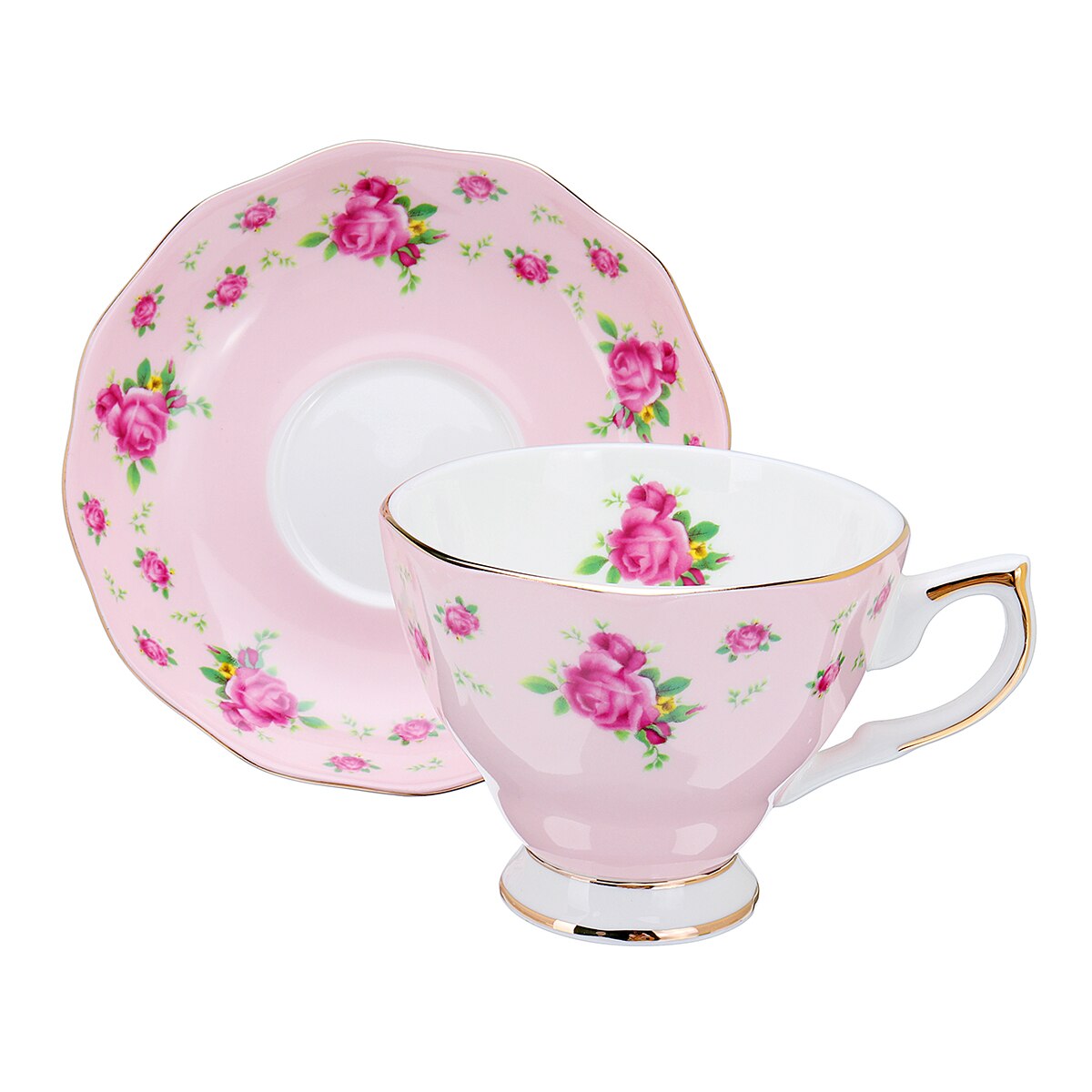 6 estilo 240ml azul rosa de británica de hueso taza de café de china y platillo Flor de cerámica juego de té Taza de té y platillo conjunto