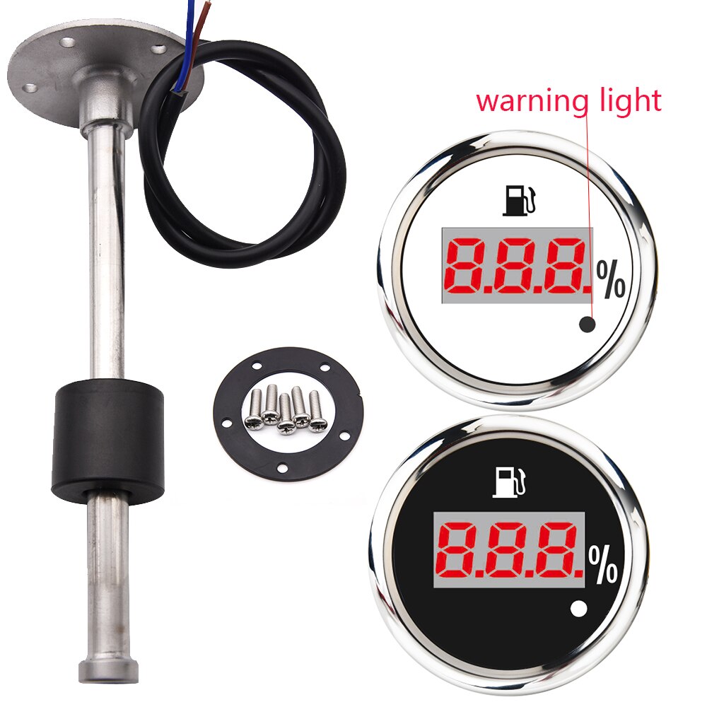 100% Digital 52MM Fuel Level Gauge Warning Light Oil Tank Indicator Marine Fuel Level Sensor 125mm 150mm 200mm 250mm 400mm 500mm