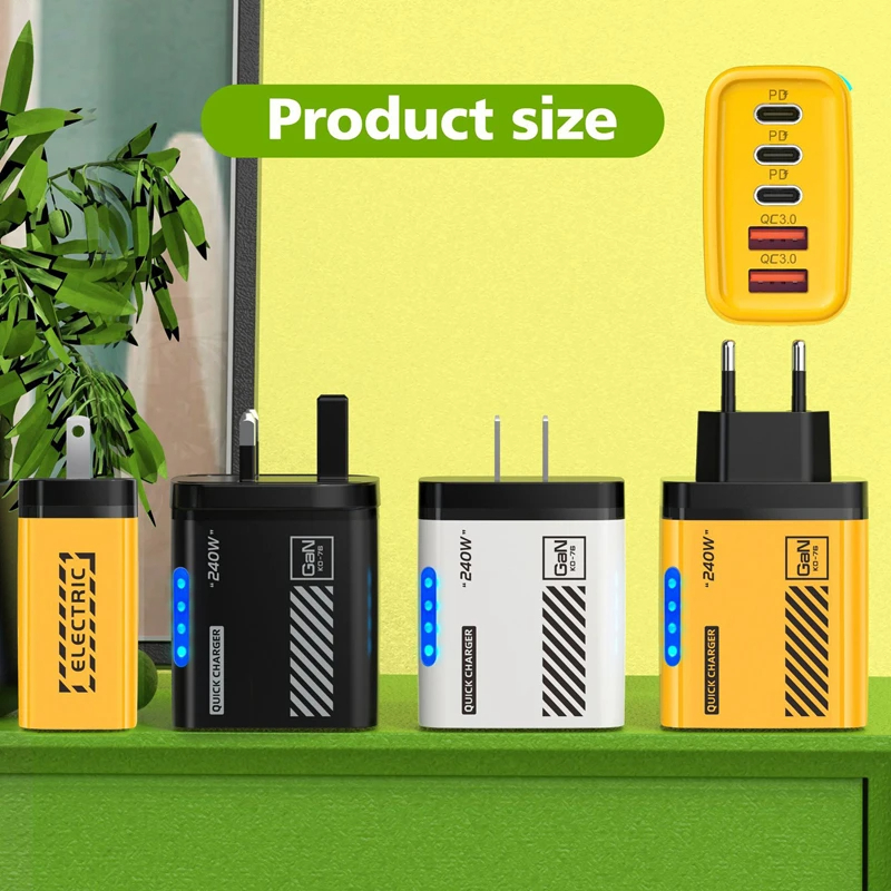 Xiaomi 240W Fast Charging Multi Port Charger 2usb+3 Type C 240W With Light Phone Gan Charging Head For Iphone 16 15pro Adapter