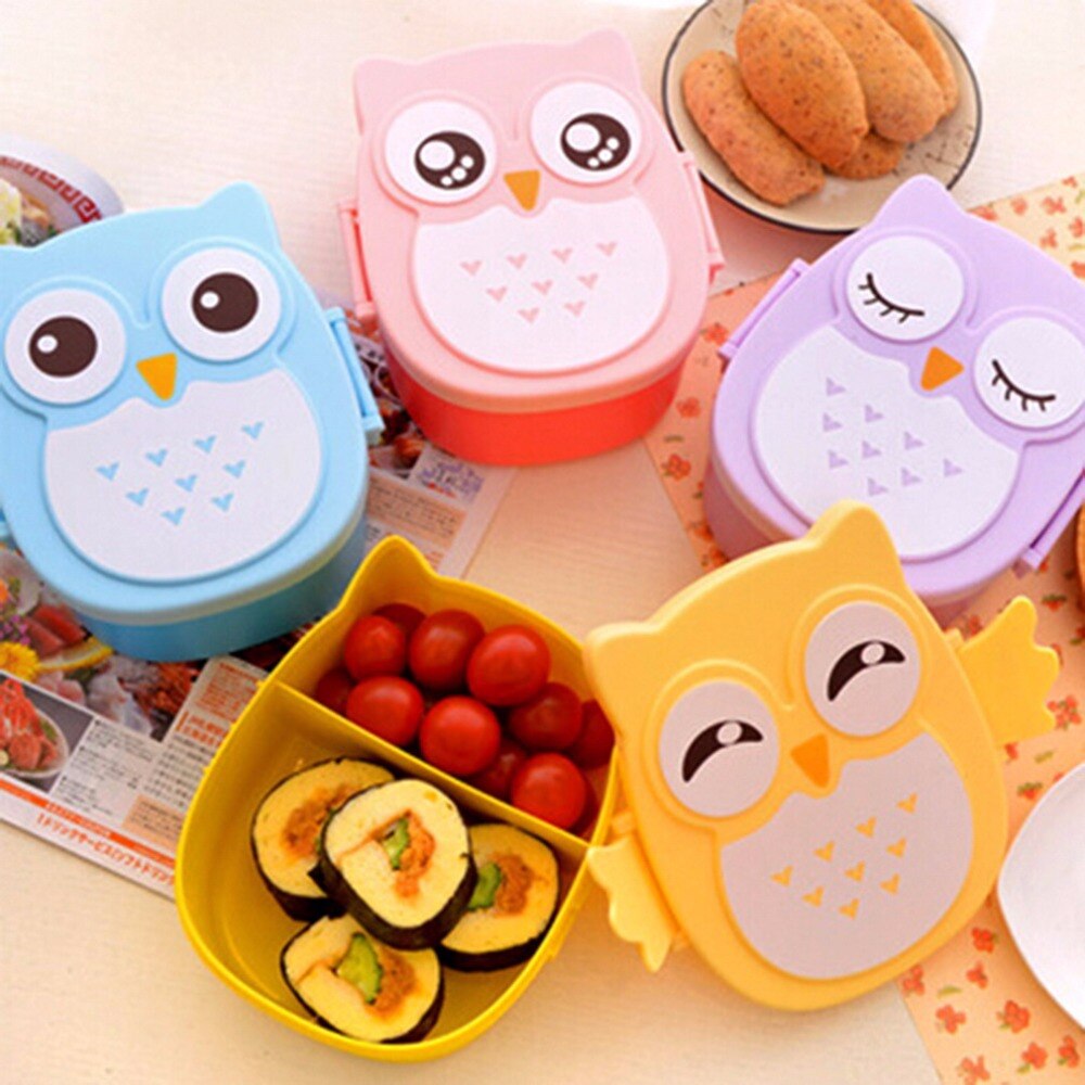 Caja de comida de búho de colores Kawaii, recipiente tipo Bento para horno microondas, vajilla, de cumpleaños para niños, caja de almacenamiento de alimentos para bebés