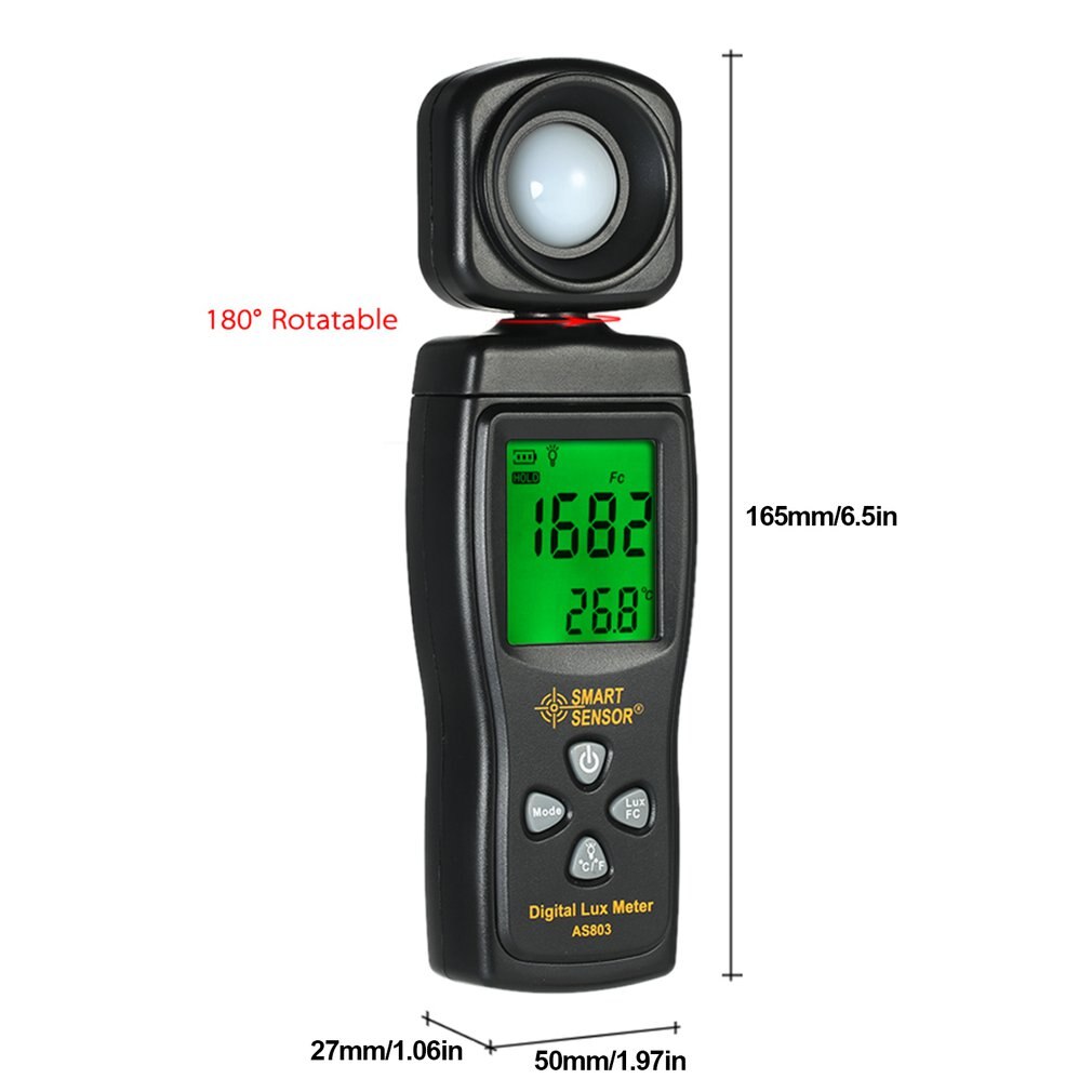 Smart Sensor AS803 Digital Light Meter LCD Handheld Illuminometer Light Meter 1-200000 Lux Tools Photometer Luminance Tester