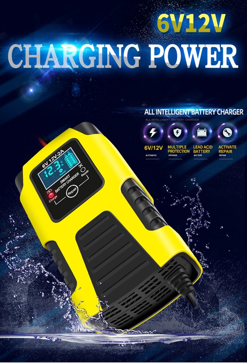 2A Universal Full Automatic Digital LCD Display Car Motorcycle Battery Charger 6V 12V Smart Battery Clips Starting Device