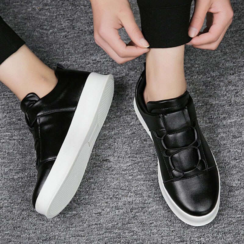 Män läder fritidsskor trend vild lok fu ökad andas runt huvud vita sneakers skor män vintage skor legther no .267: Svart / 39