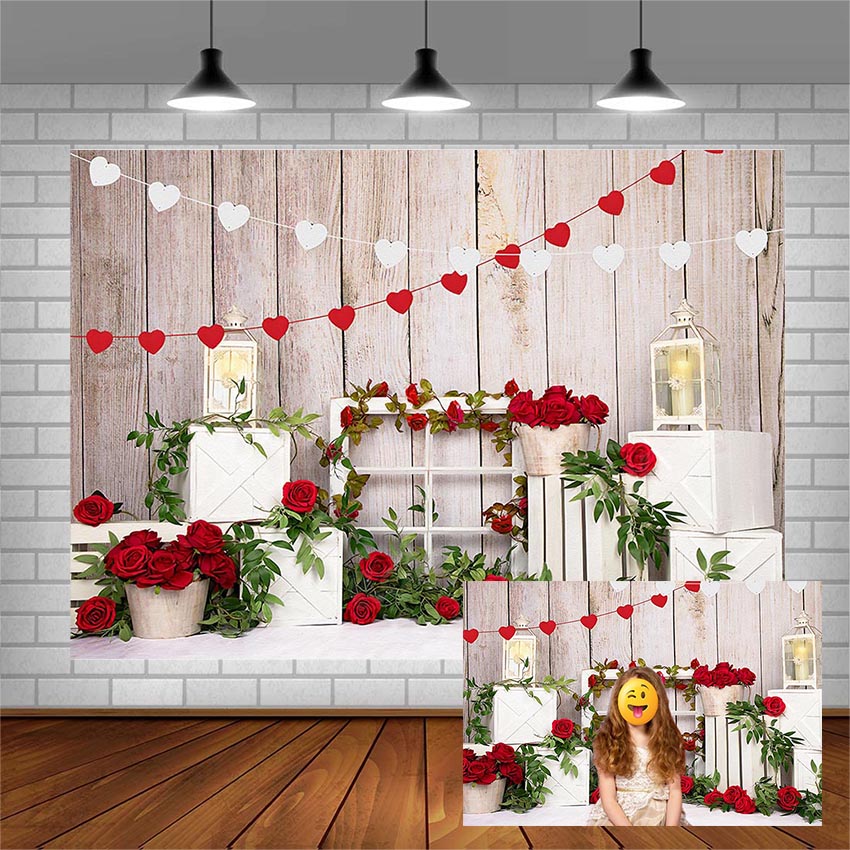 Avezano Valentijnsdag Achtergronden Baby Photo Booth Achtergronden Liefde Rose Bloemen Harten Olie Lamp Houten Muur Fotografie Studio