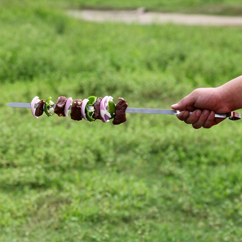 Pincho de barbacoa , tenedor para asar, 6 unids/lote, brocheta de acero inoxidable de 17,7 &#39;&#39;/45cm, pinchos planos para carne al aire libre, largo, espeto inox