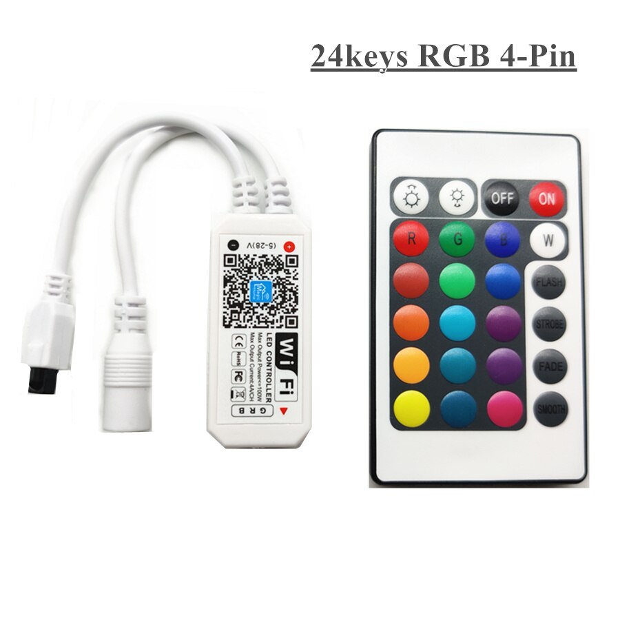 LED Wifi Controller IR Remote RGB Controller For LED Strip Lights 24 key Infrared Dimmer Work with Alexa Music Wifi Controller: 24keys RGB 4-pin