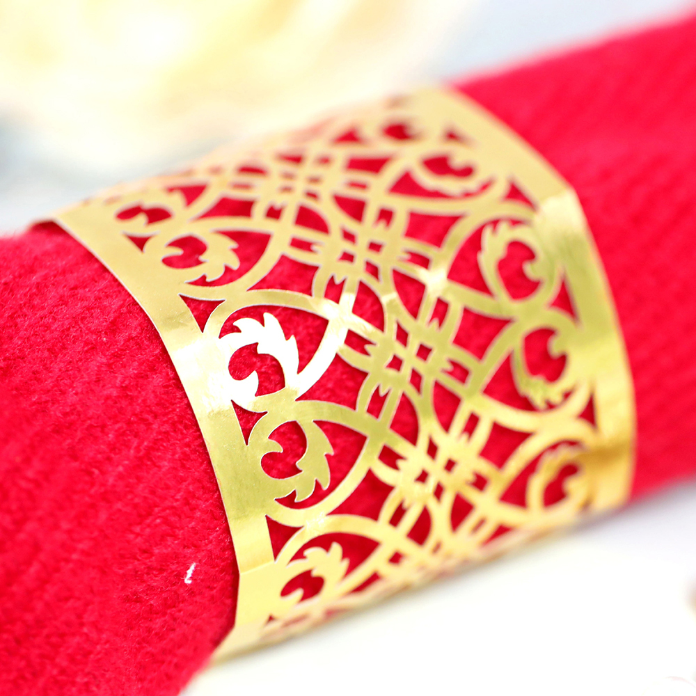25Pcs Napkin Ring Hollow Pattern Gold and Silver Napkin Ring Wedding Party Table Decoration Kitchen Supplies Wedding Decoration