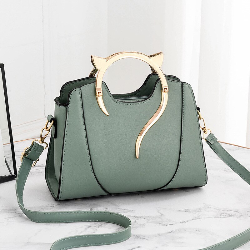 Kat Vormige Draagtas Ring Vrouwen Tas Hoge Capaciteit Handtassen Zomer Trend Tassen Voor Vrouwen Pu Schoudertas Rits Crossbody bag: green