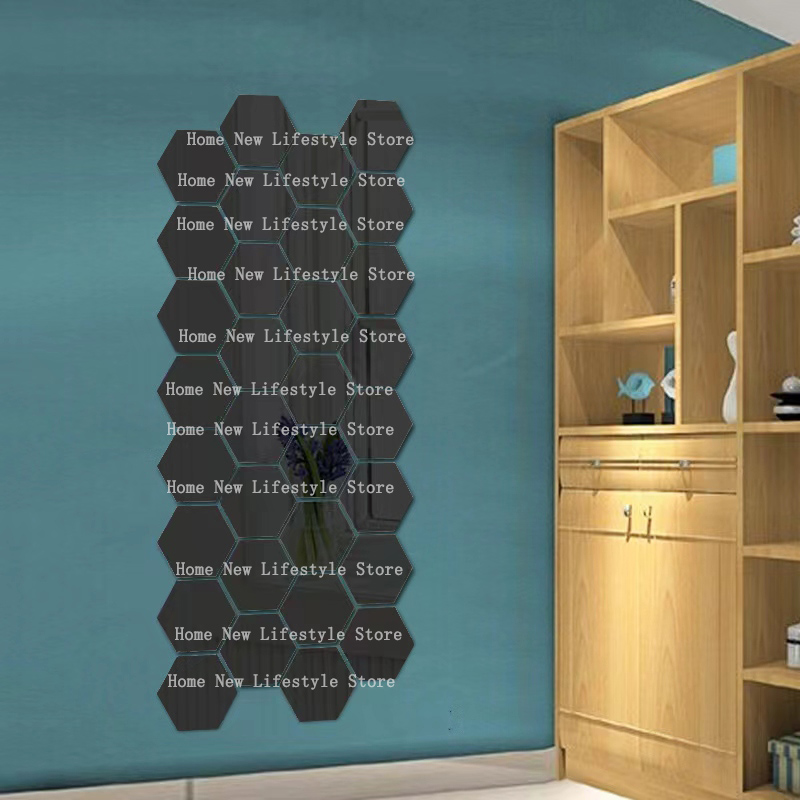 12 sztuk 3D naklejki ścienne z efektem lustra sześciokątne akrylowe samoprzylepne płytki mozaikowe naklejki usuwalna naklejka ścienna dekoracje dla domu DIY Sztuka lustro: XS / Różowy