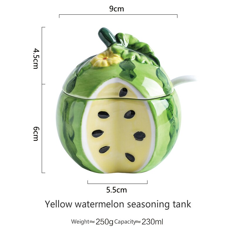 watermelon modeling storage tank ceramic seasoning jar fruit relief incense tank with lid salt tank Sugar Bowl: 03