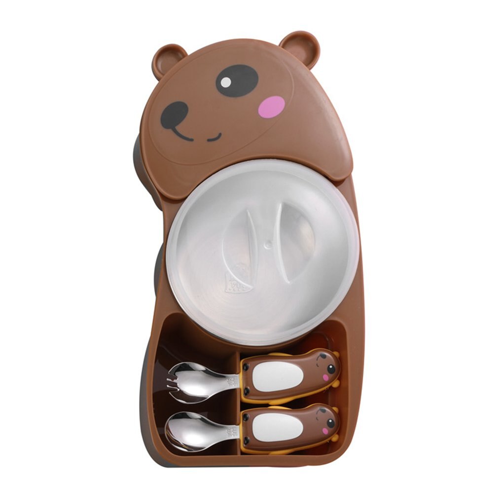 bébé imprimer dessin animé motif dîner assiette divisée enfants alimentation plaque Portable enfant alimentation plaque bébé dîner assiette: brown