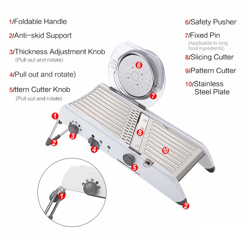 Rallador ajustable de mandolina con cuchillas de acero inoxidable 304 cortador de verduras accesorios de cocina