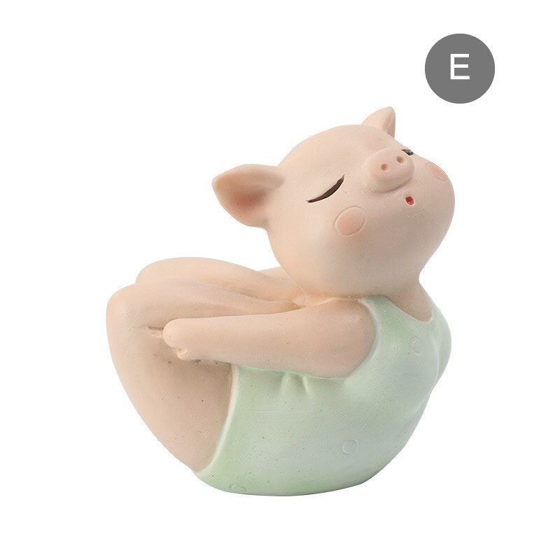 Mini Cute Pig Girl Yoga Posture Statue Piglet Resin Sculpture Decoration Ornament Home Office Store Desk Party Decor: E