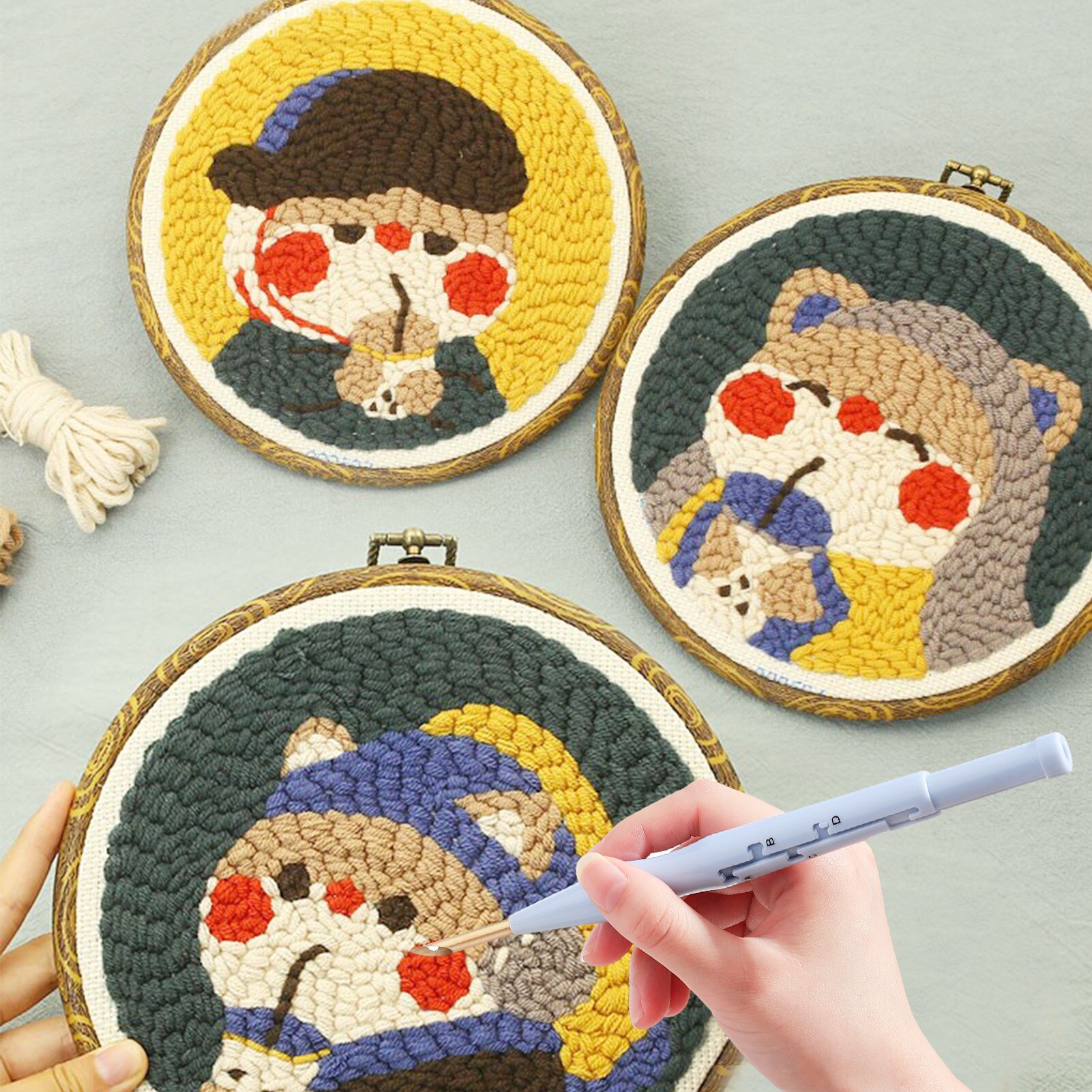14PCS Embroidery Tools Kit Magic Embroidery Pen Punch Needle Embroidery Threads Cross Stitch Embroidery Hoop DIY Sewing Accessor