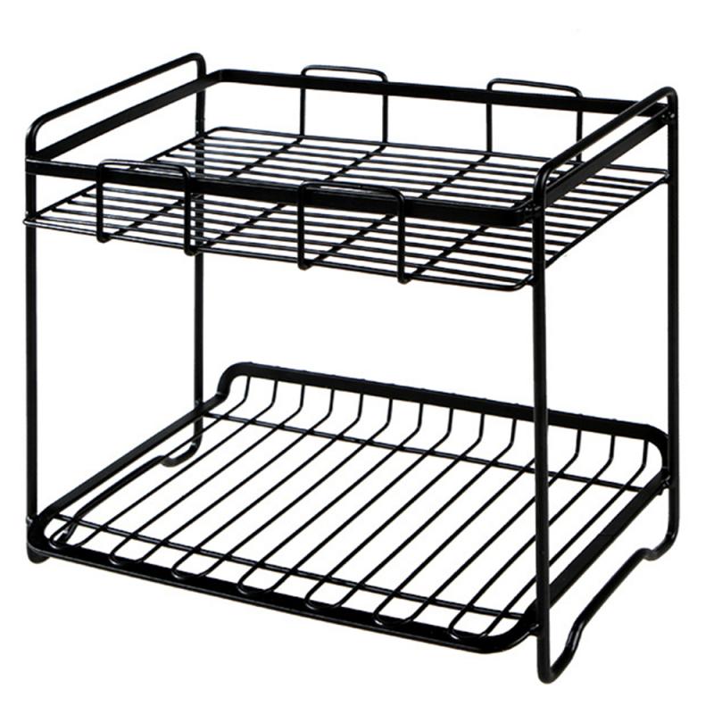 Kitchen Household Double-layer Iron Art Storage Rack Floor Seasoning Shelf Bathroom Vanity Organizer Shelf Rack: Default Title