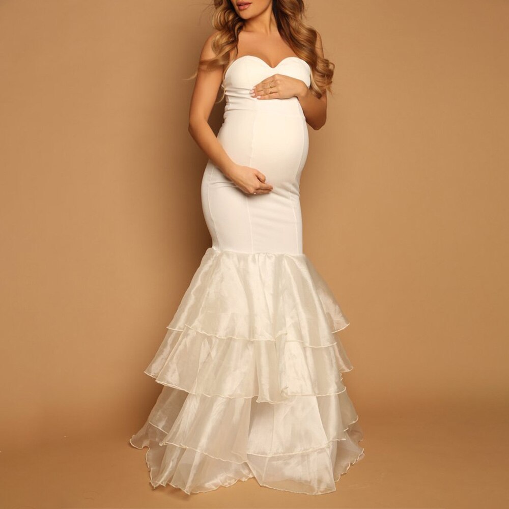 Moederschap Jurk Vrouwen Sexy Off Shoulder Solid Ruches Maxi Gown Elegante Fishtail Jurk Fotografie Rekwisieten Kleding D30